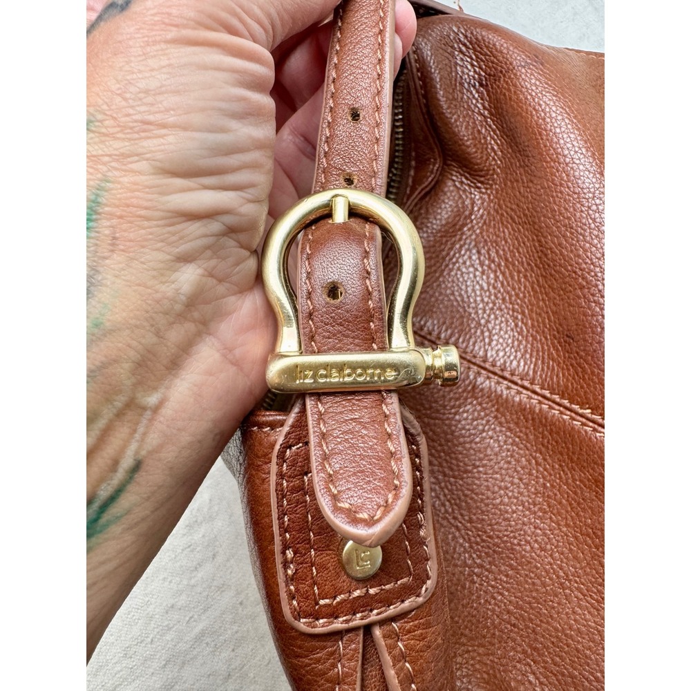 Vintage Liz Claiborne Cognac Brown Leather Y2K Small Shoulder Bag Gold Hardware - Picture 8 of 10